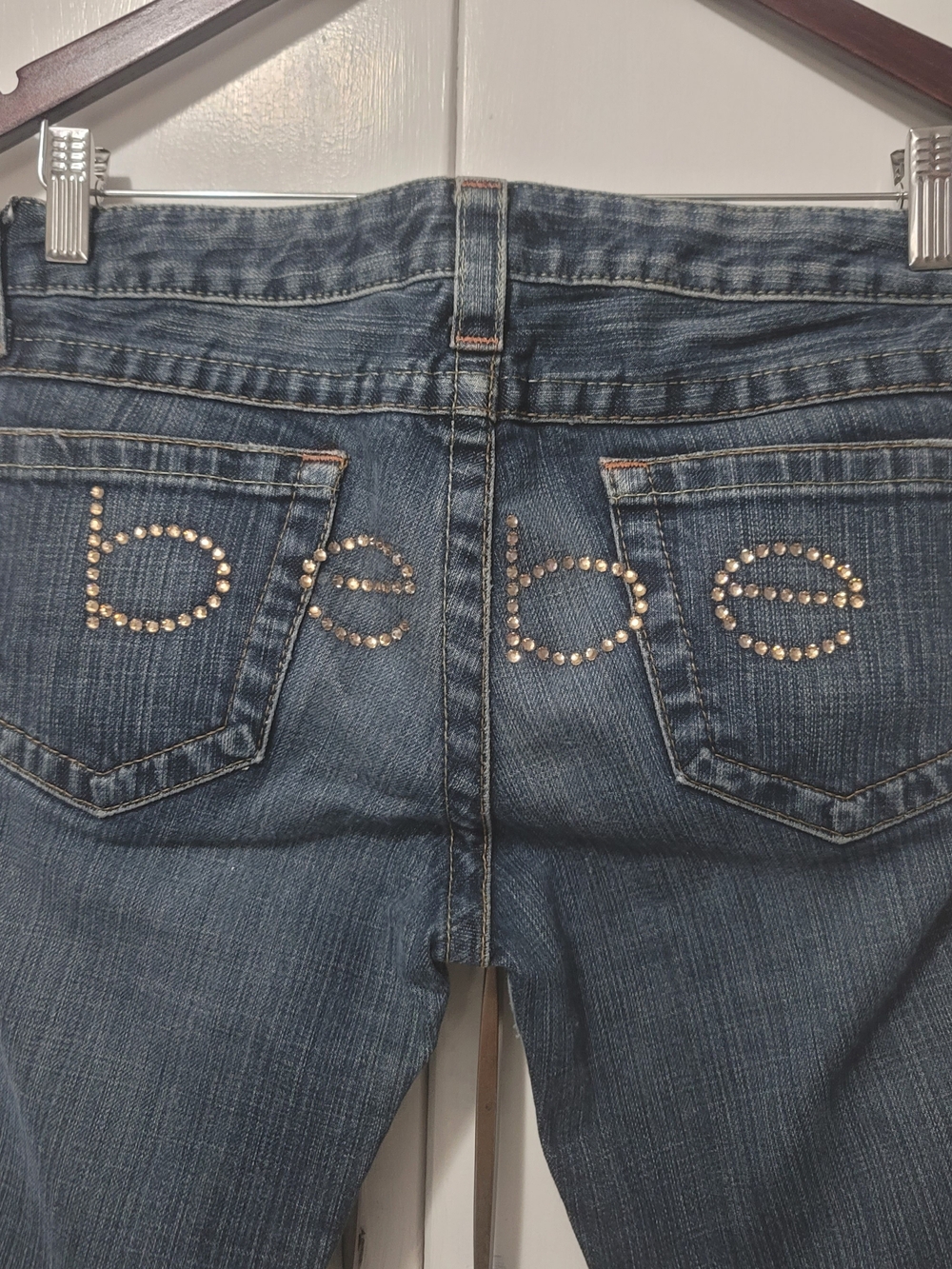 bebe Blue Bootcut Jeans with Studded Logo Back Pockets Vintage